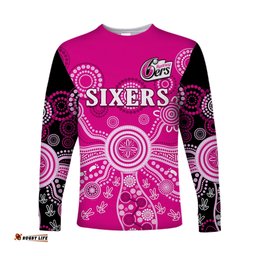 Sydney Sixers Long Sleeve T-shirt Cricket Indigenous Australian Art Ver.01