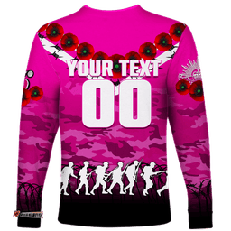 Custom Personalised Sydney Sixers ANZAC Long Sleeve T-shirt Camouflage With Poppy
