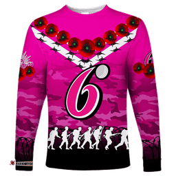 Custom Personalised Sydney Sixers ANZAC Long Sleeve T-shirt Camouflage With Poppy