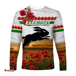 South Sydney Rabbitohs ANZAC Long Sleeve T-shirt Poppy Flowers White