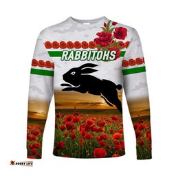 South Sydney Rabbitohs ANZAC Long Sleeve T-shirt Poppy Flowers White