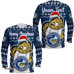 Custom Personalised Parramatta Eels Christmas With Aboriginal Dot Panting Style Long Sleeve T-shirt