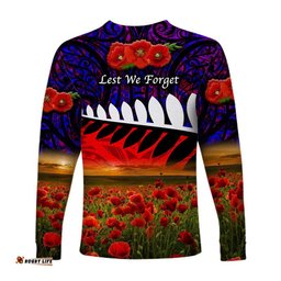 New Zealand Maori ANZAC Long Sleeve T-shirt Poppy Purple