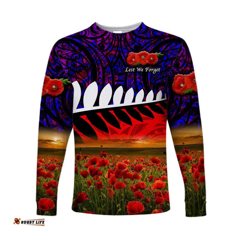 New Zealand Maori ANZAC Long Sleeve T-shirt Poppy Purple