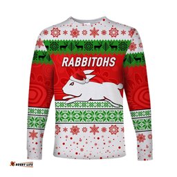 Custom Personalised South Sydney Rabbitohs Long Sleeve T-shirts Christmas Simple Style White