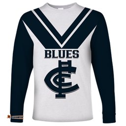 Carlton Football Long Sleeve T-shirt Go Blues White Simple Style