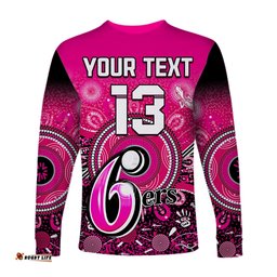 Custom Text and Number Sydney Sixers Long Sleeve T-shirt Aboriginal Australia Cricket Champion