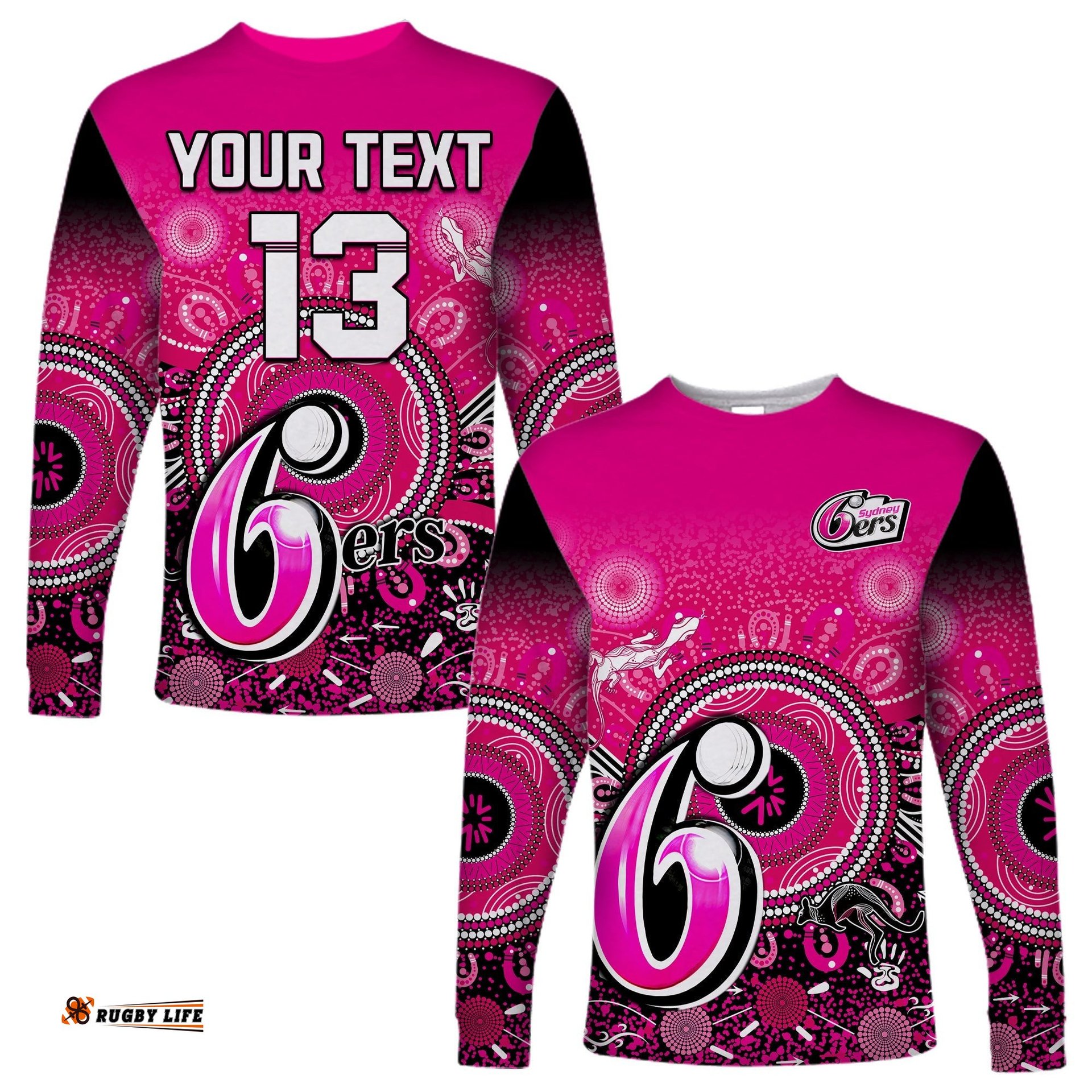 Custom Text and Number Sydney Sixers Long Sleeve T-shirt Aboriginal Australia Cricket Champion