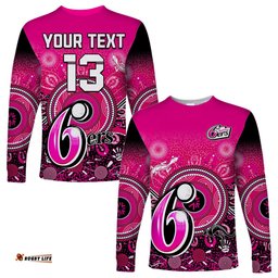 Custom Text and Number Sydney Sixers Long Sleeve T-shirt Aboriginal Australia Cricket Champion