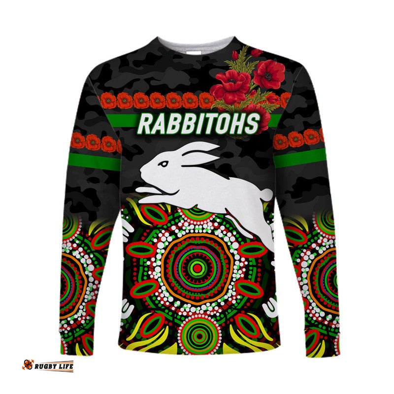 South Sydney Rabbitohs ANZAC Long Sleeve T-shirt Indigenous Black