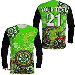 Custom Personalised Sydney Thunder Long Sleeve T-shirt Cricket Indigenous Aboriginal Lizard Version
