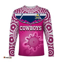 Custom Text And Number Cowboys Rugby Long Sleeve T-shirt Aboriginal Pattern Pink Version