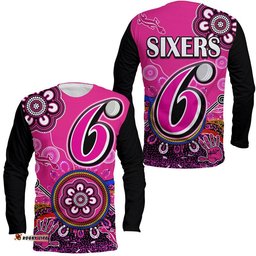 Sydney Sixers Long Sleeve T-shirt Cricket Indigenous Aboriginal Lizard Version