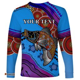 Custom Personalised Australia Long Sleeve T-shirt Go Fishing Aboriginal Art