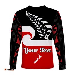 Custom Personalised Waitangi Day Long Sleeve T-shirt Maori Fern and Tino Rangatiratanga Flag