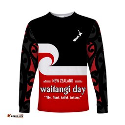 Custom Personalised Waitangi Day Long Sleeve T-shirt Maori Fern and Tino Rangatiratanga Flag