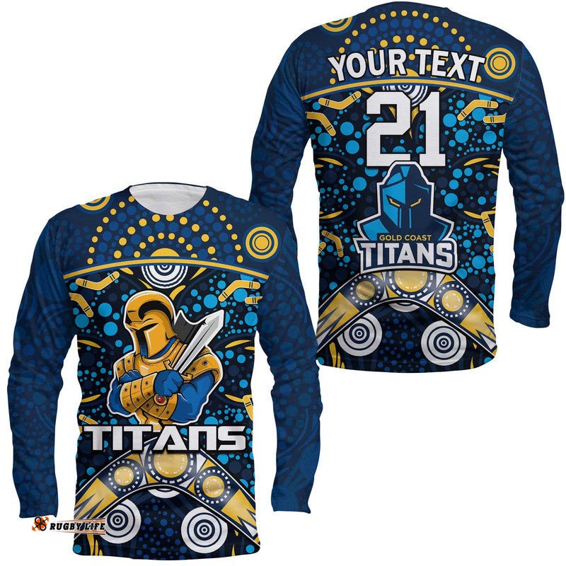 Custom Personalised Titans Rugby Long Sleeve T-shirt Boomerang Indigenous Dots