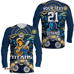 Custom Personalised Titans Rugby Long Sleeve T-shirt Boomerang Indigenous Dots