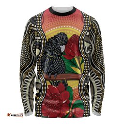 Waratah And Banksian Cockatoo Long Sleeve T-shirt Aboriginal Art
