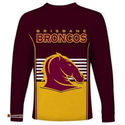 Broncos Rugby Long Sleeve T-shirt Sporty Style Maroon Version