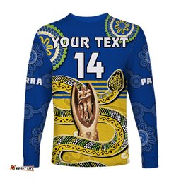 Custom Text And Number Eels Rugby Long Sleeve T-shirt Parra Indigenous Proud Premiers