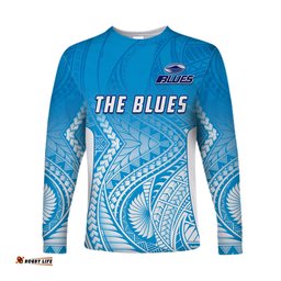 Custom Text and Number Blues Long Sleeve T-shirt Super Rugby New Zealand