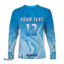 Custom Text and Number Blues Long Sleeve T-shirt Super Rugby New Zealand