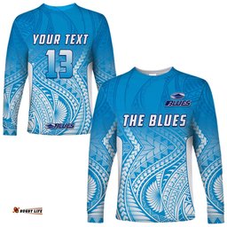 Custom Text and Number Blues Long Sleeve T-shirt Super Rugby New Zealand