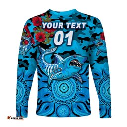Custom Personalised Cronulla Sutherland Sharks ANZAC Long Sleeve T-shirt Indigenous