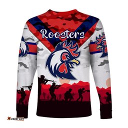 Sydney Roosters ANZAC Long Sleeve T-shirt Simple Style White