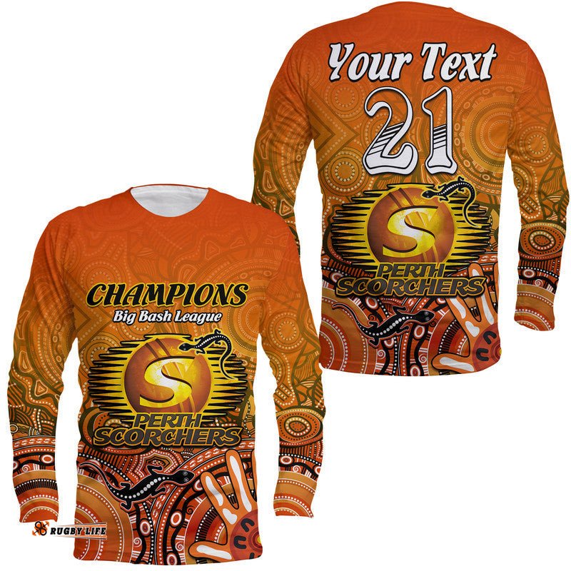 Custom Personalised Perth Scorchers Champions Long Sleeve T-shirt Lizard Indigenous Aboriginal