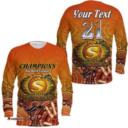 Custom Personalised Perth Scorchers Champions Long Sleeve T-shirt Lizard Indigenous Aboriginal