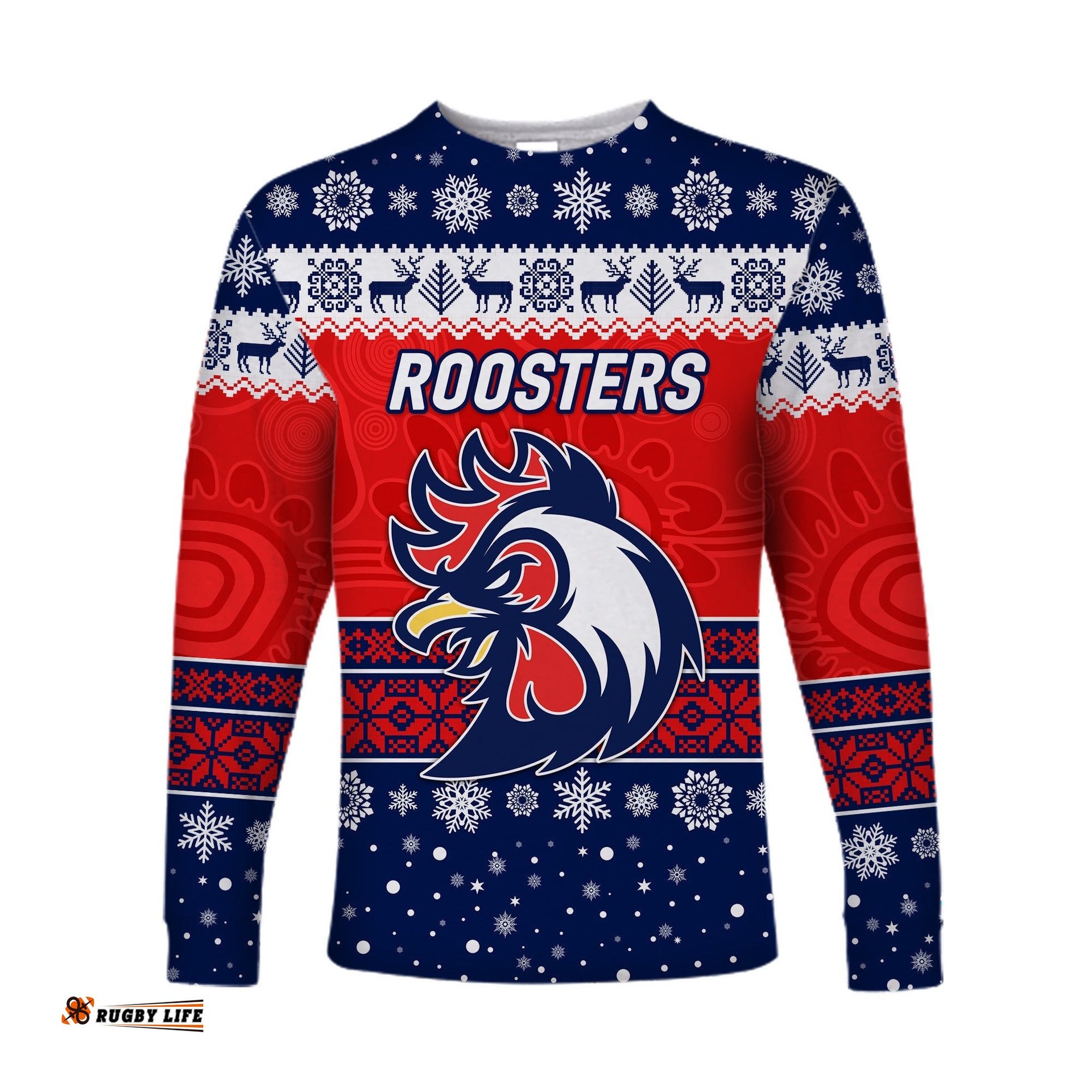 Sydney Roosters Long Sleeve T-shirts Christmas Simple Style Blue