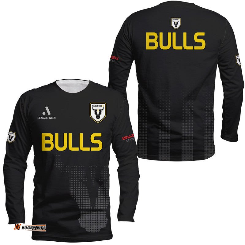 Macarthur Soccer Long Sleeve T-shirt Bulls Black and Gold