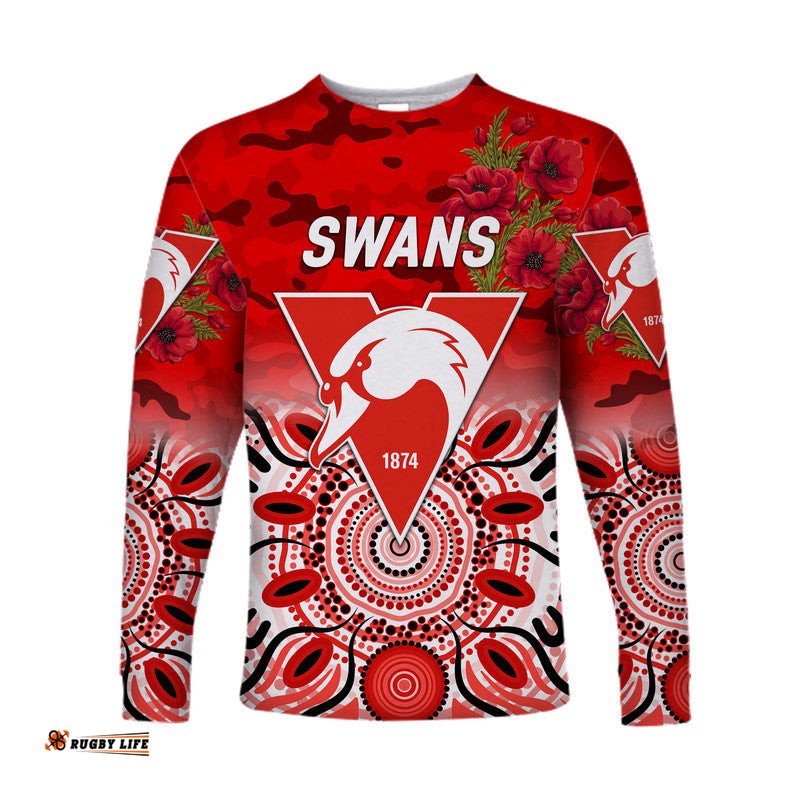 Custom Personalised Sydney Swans ANZAC Long Sleeve T-shirt Indigenous