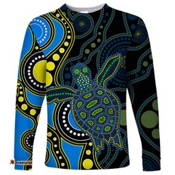 Aboriginal Turtle Long Sleeve T-shirt Blue Style