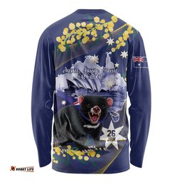 Tasimania Devil Australia Day Long Sleeve T-shirt Aussie Aussie Aussie Oi! Oi! Oi! Blue