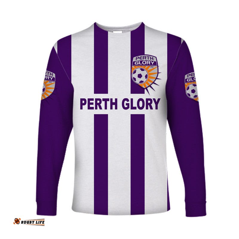 Custom Personalised Perth Glory Long Sleeve T-shirt Soccer Club Original Style White