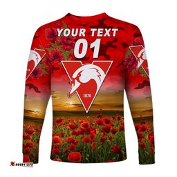 Custom Personalised Sydney Swans ANZAC Long Sleeve T-shirt Poppy