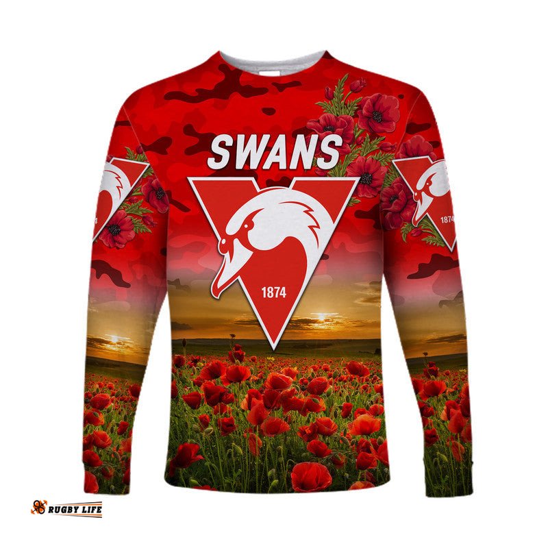 Custom Personalised Sydney Swans ANZAC Long Sleeve T-shirt Poppy