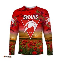 Custom Personalised Sydney Swans ANZAC Long Sleeve T-shirt Poppy