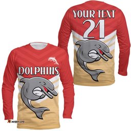 Custom Text And Number Redcliffe Dolphins Rugby Long Sleeve T-shirt Simple Style