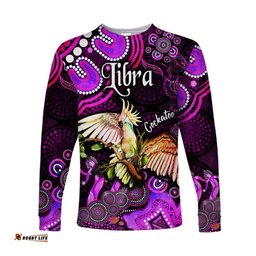 Custom Personalised Australian Astrology Long Sleeve T-shirt Libra Cockatoo Glider Zodiac Aboriginal Pink