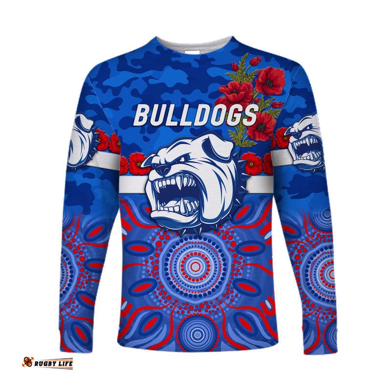 Custom Personalised Western Bulldogs ANZAC Long Sleeve T-shirt Indigenous
