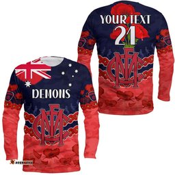 Custom Personalised Demons Football ANZAC Long Sleeve T-shirt Lest We Forget