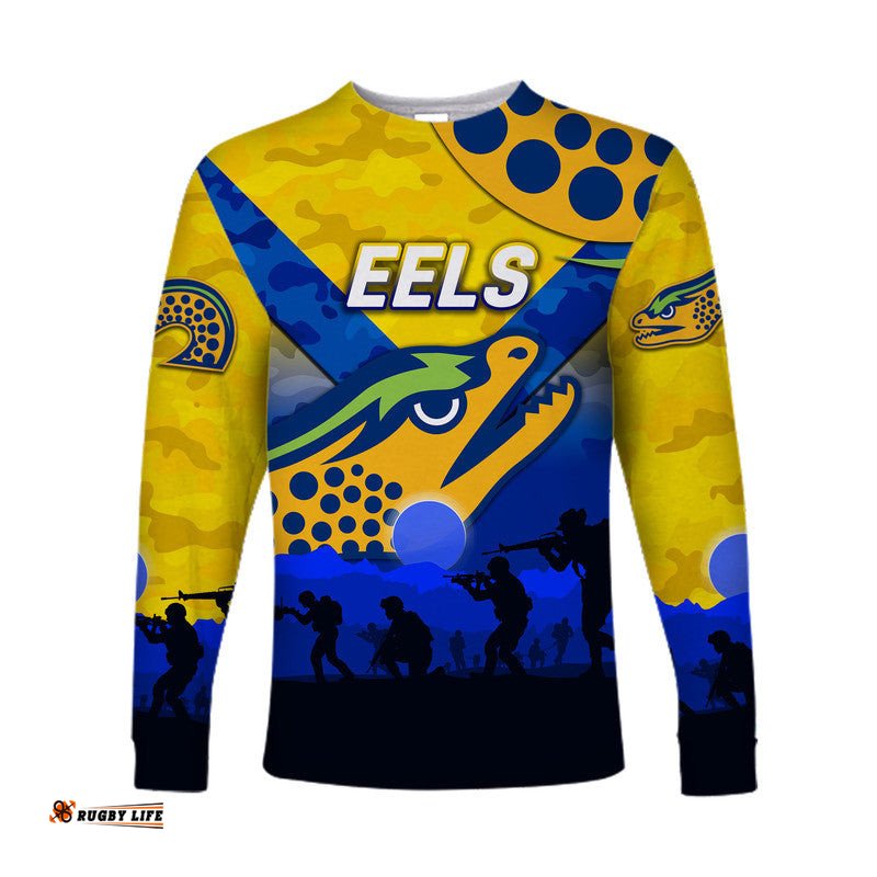 Custom Personalised Parramatta Eels ANZAC Long Sleeve T-shirt Simple Style Gold