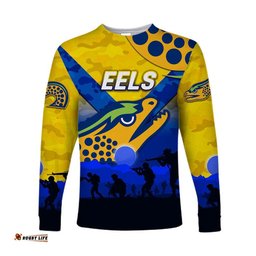 Custom Personalised Parramatta Eels ANZAC Long Sleeve T-shirt Simple Style Gold