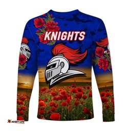 Newcastle Knights ANZAC Long Sleeve T-shirt Poppy Flowers