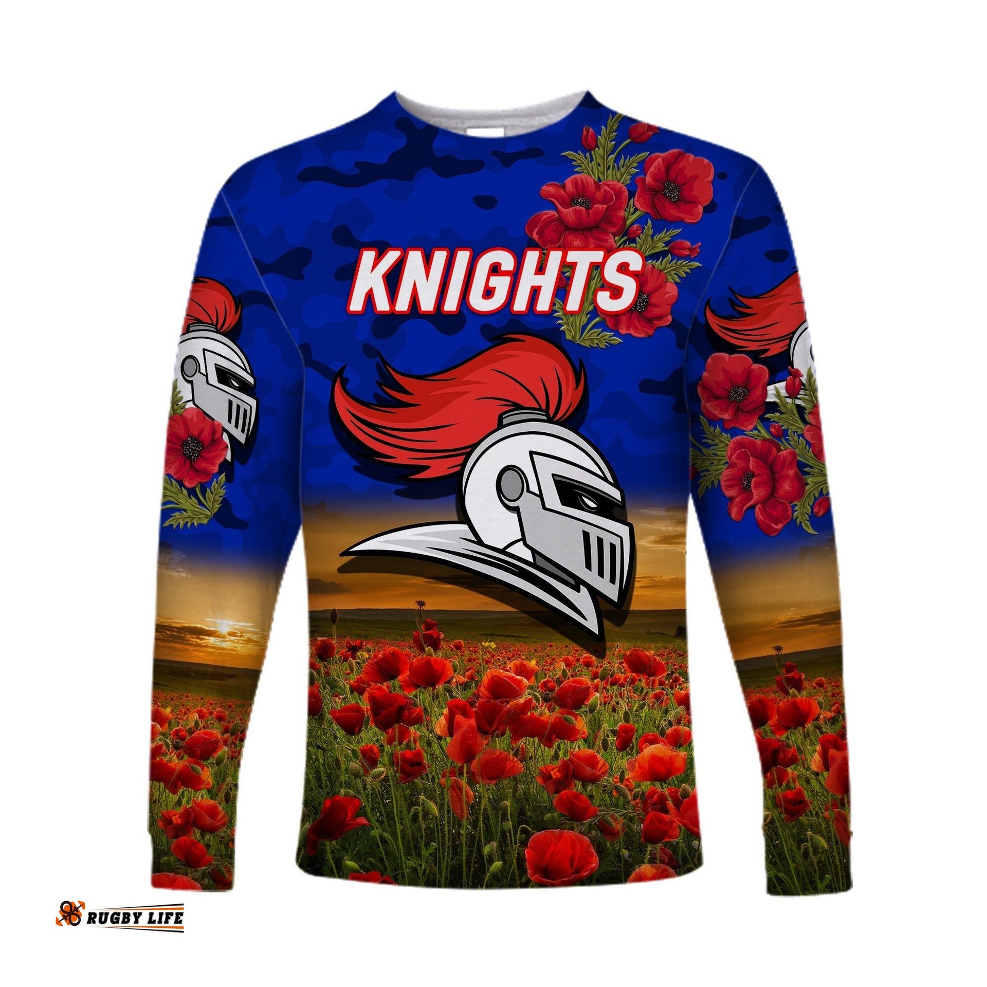 Newcastle Knights ANZAC Long Sleeve T-shirt Poppy Flowers
