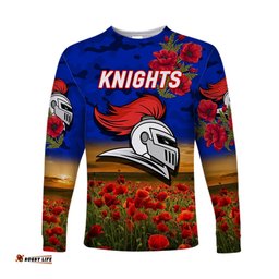Newcastle Knights ANZAC Long Sleeve T-shirt Poppy Flowers